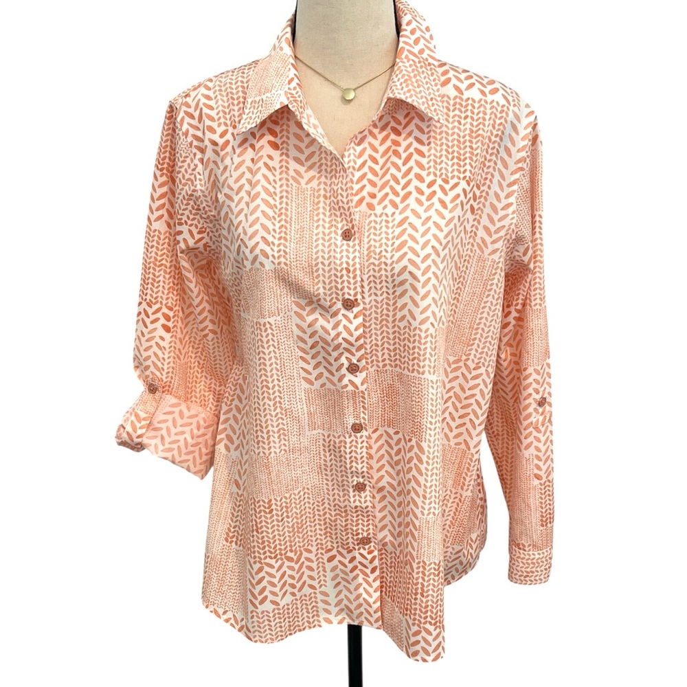 Chicos | Non Iron Oxford Stretch Shirt Nectarine Button Up Sz LP